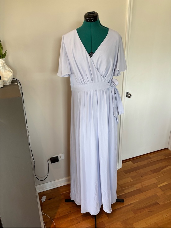 Azazie Dresses & Skirts - Azazie Ice Blue V-neck wrap dress, A22 or US 12